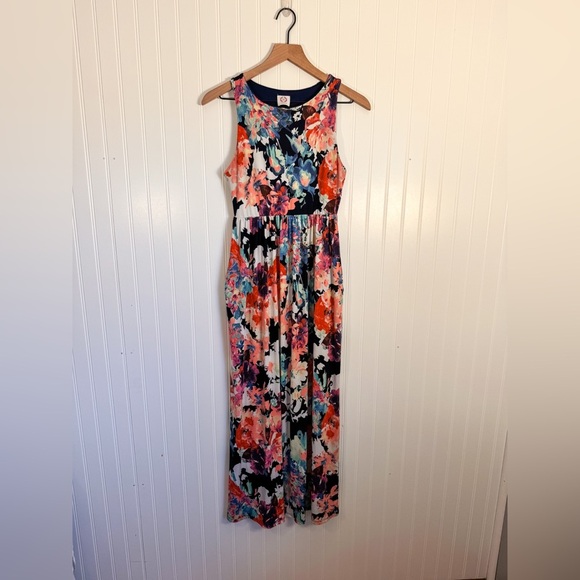 Wanna B Women’s Bright Floral High Neck Maxi Dress With Pockets Size Medium - Picture 1 of 9